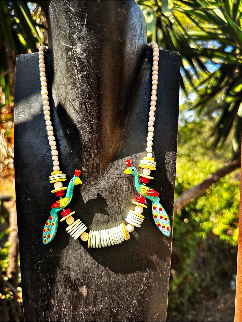 Vintage Wood Tropical Bird Necklace